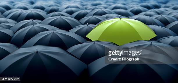 green umbrella - standing out from the crowd stock pictures, royalty-free photos & images