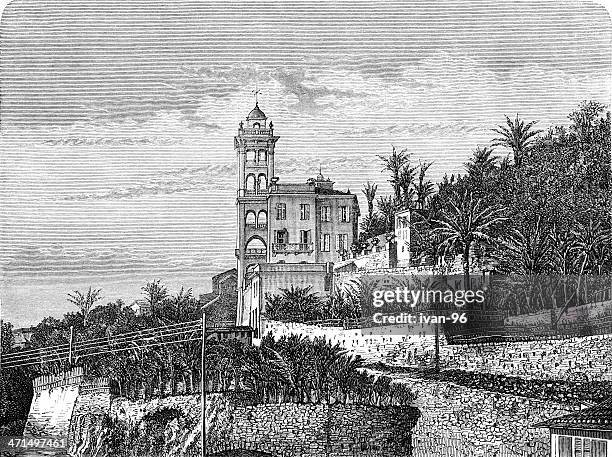 villa garnier - menton france stock illustrations