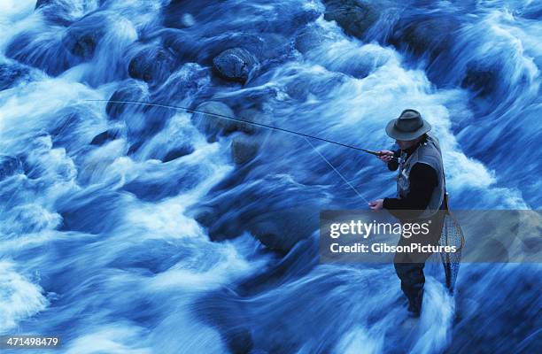 fly fishing in chile - wading river stock pictures, royalty-free photos & images