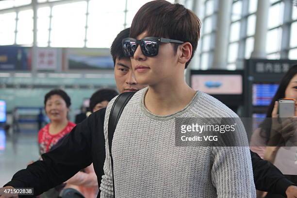 Actor Ji Chang-wook arrives at Changsha Huanghua International Airport on April 29, 2015 in Changsha, Hunan province of China.