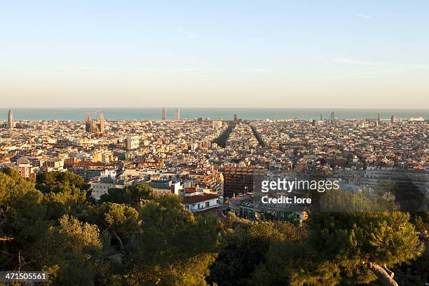 view of barcelona at sunset - squatter stock pictures, royalty-free photos & images