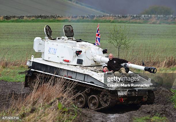 The Scottish Conservative Leader Ruth Davidson gets behind the controls of a Tank at Auchterhouse Country Sports, as she highlights how the country's...