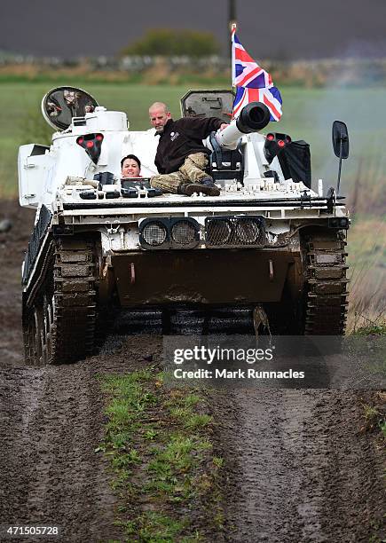 The Scottish Conservative Leader Ruth Davidson gets behind the controls of a Tank at Auchterhouse Country Sports, as she highlights how the country's...