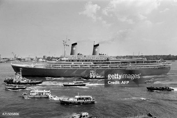 Italian cruise ship Achille Lauro leaves Port Said harbor on October 10, 1985 after Egyptian authorities stopped it from sailing to the Israeli port...