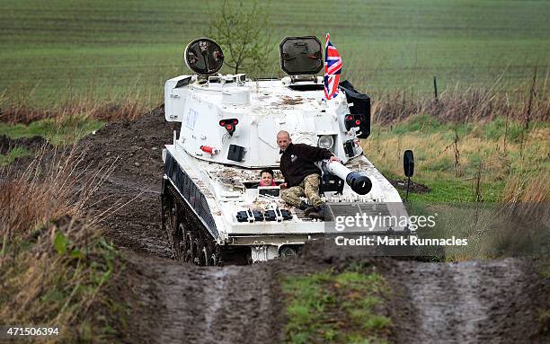 The Scottish Conservative Leader Ruth Davidson gets behind the wheel of a Tank at Auchterhouse Country Sports, as she highlights how the country's...