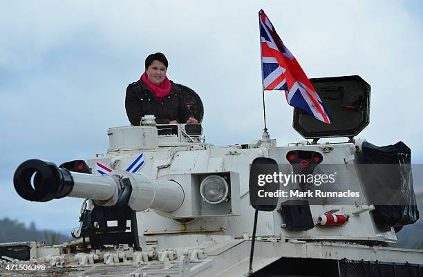 The Scottish Conservative Leader Ruth Davidson gets behind the wheel of a Tank at Auchterhouse Country Sports, as she highlights how the country's...