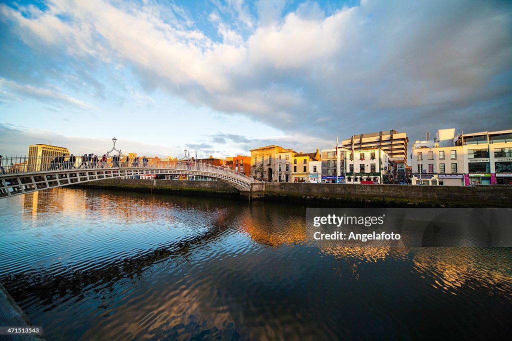 View of Ha'Penny Bridge in Dublin, Ireland