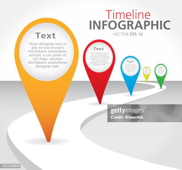 colorful pathway timeline infographic with graph comparison - past present future stock illustrations