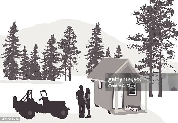 tiny house movement - front porch stock illustrations