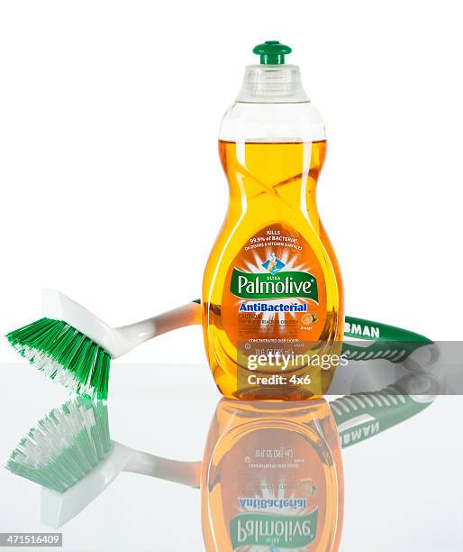 dish soap and brush - dish brush stock pictures, royalty-free photos & images