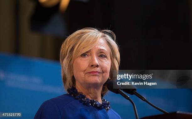 Democratic presidential hopeful and former Secretary of State Hillary Clinton speaks during the David N. Dinkins Leadership and Public Policy Forum...