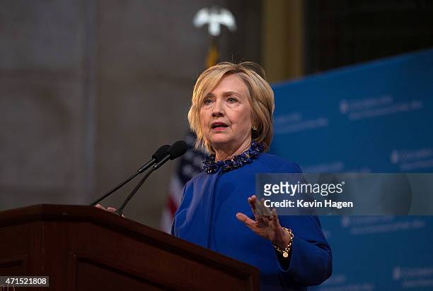 Democratic presidential hopeful and former Secretary of State Hillary Clinton speaks during the David N. Dinkins Leadership and Public Policy Forum...