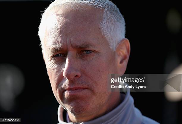Todd Pletcher the trainer of Carpe Diem, Itsaknockout, Materiality and Stanford talks to the media during the morning training for the kentucky Derby...