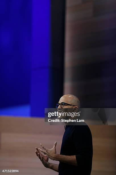 Microsoft CEO Satya Nadella delivers a keynote during the 2015 Microsoft Build Conference on April 29, 2015 at Moscone Center in San Francisco,...