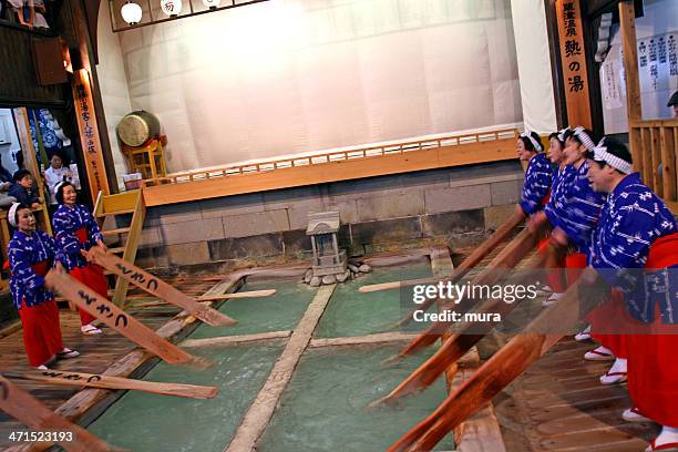 cooling the water in japanese traditional spa - onsen - gunma stock pictures, royalty-free photos & images