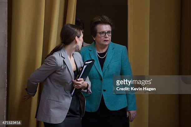 Tennis champion Billie Jean King attends democratic presidential hopeful and former Secretary of State Hillary Clinton speech during the David N....