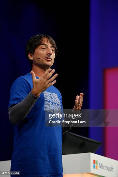 Joe Belfiore, corporate vice president, operating systems group at Microsoft, speaks on stage during the 2015 Microsoft Build Conference on April 29,...