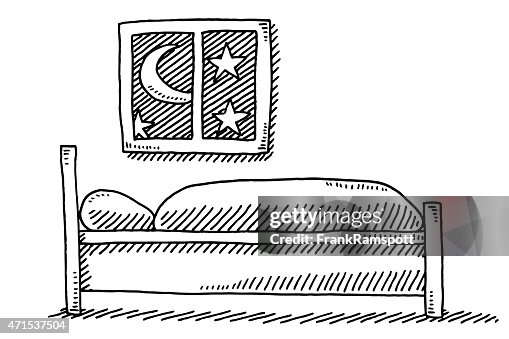 Bed Accommodation Night Time Window Drawing Bed Accommodation Night Time Window Drawing