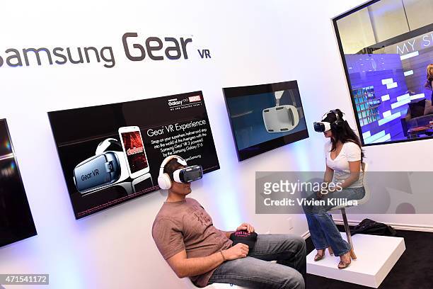 Guests enjoy the Samsung Studio LA Launch Event across from the Grove on April 28, 2015 in Los Angeles, California.