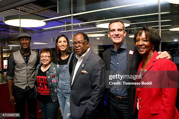 Singer Aloe Blacc, USA Executive Director of Peace Over Violence, Patti Giggans, rapper Maya Jupiter, Supervisor Mark Ridley-Thomas, Los Angeles...