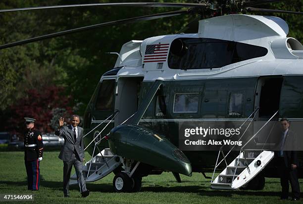 President Barack Obama walks on the South Lawn after he has returned to the White House April 29, 2015 in Washington, DC. Obama has placed a visit to...