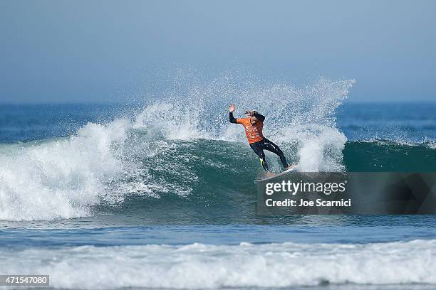 Matt Wilkinson of Australia cuts back on a wave in the round of 96 during the Oakley Lower's Pro at Lower Trestles on April 29, 2015 in San Clemente,...