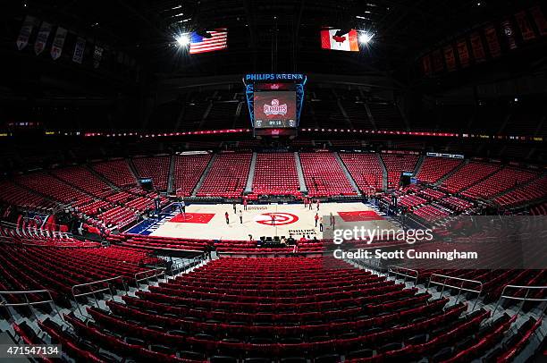 Shot of the interior of the arena before Game Five of the Eastern Conference Quarterfinals between the Atlanta Hawks and the Brooklyn Nets during the...