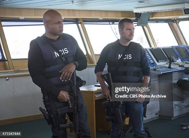 Kolcheck, A." -- Pictured: LL COOL J and Chris O'Donnell . Callen and Sam search for answers when they find dead crew members from the missing oil...