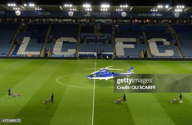 Helicopter reportedly owned by Vichai Srivaddhanaprabha, the owner of Leicester City football club lands on the pitch after the English Premier...