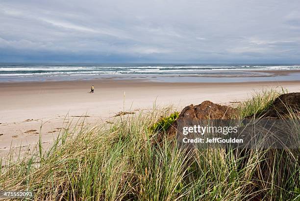 couple strolling on the beach - tillamook county stock pictures, royalty-free photos & images