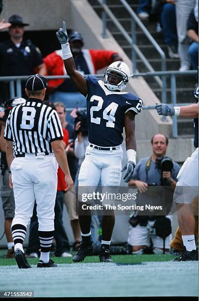 Bryant Johnson of the Penn State Nittany Lions celebrates against the Iowa Hawkeyes in State College, Pennsylvania on September 28, 2002.