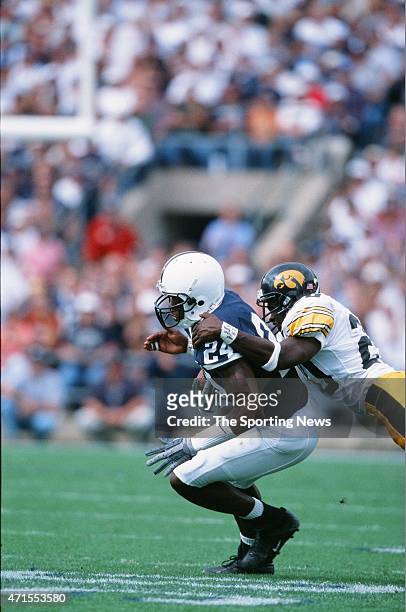 Bryant Johnson of the Penn State Nittany Lions runs with the ball against the Iowa Hawkeyes in State College, Pennsylvania on September 28, 2002.
