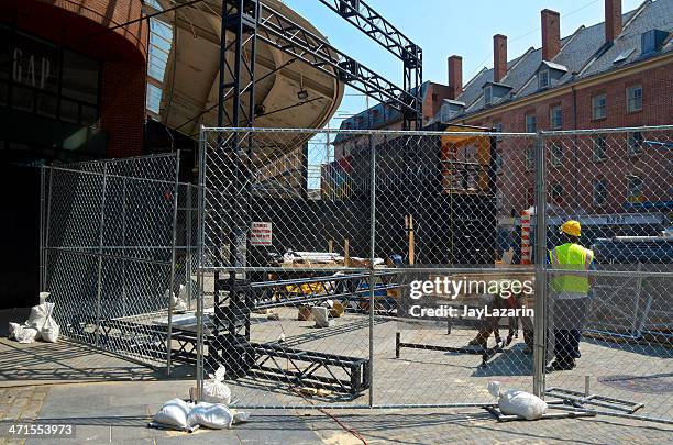 uragano sandy conseguenze, 7 mesi dopo, fulton mercato, lower manhattan - temporaneo foto e immagini stock