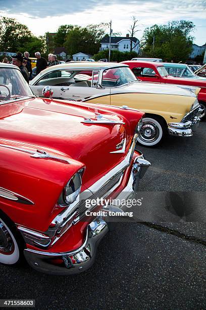 chevrolet bel air and ford fairlane - classic car show stock pictures, royalty-free photos & images