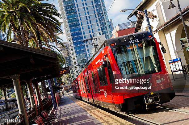 san diego trolley at station - san diego trolley stock pictures, royalty-free photos & images