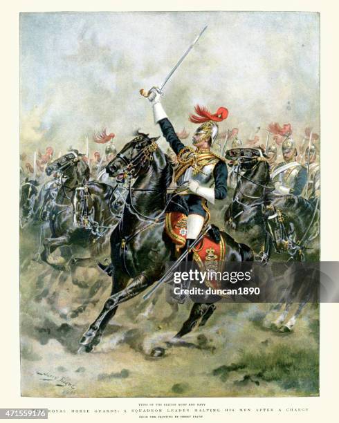 bildbanksillustrationer, clip art samt tecknat material och ikoner med british army - the royal horse guards 19th century - cavalry