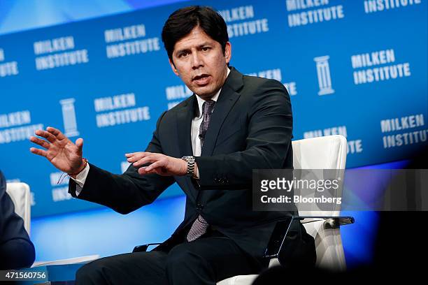 Kevin de Leon, president pro tempore of the California State Senate, speaks during the annual Milken Institute Global Conference in Beverly Hills,...