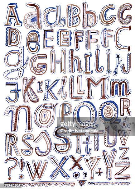 pen and ink doodle alphabet isolated on white - pejft 幅插畫檔、美工圖案、卡通及圖標
