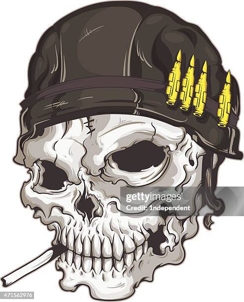 skull with ach helmet - skull helmet stock illustrations