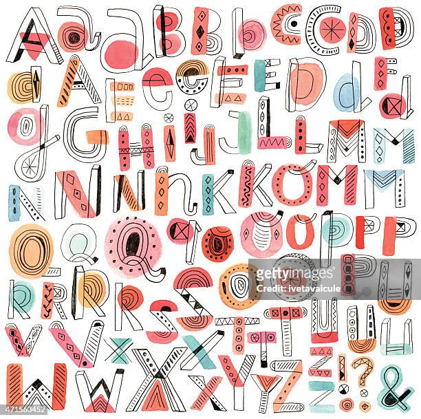stockillustraties, clipart, cartoons en iconen met vector watercolour and pencil doodle alphabet - pharrell williams of n e r d sighting in new york ctiy
