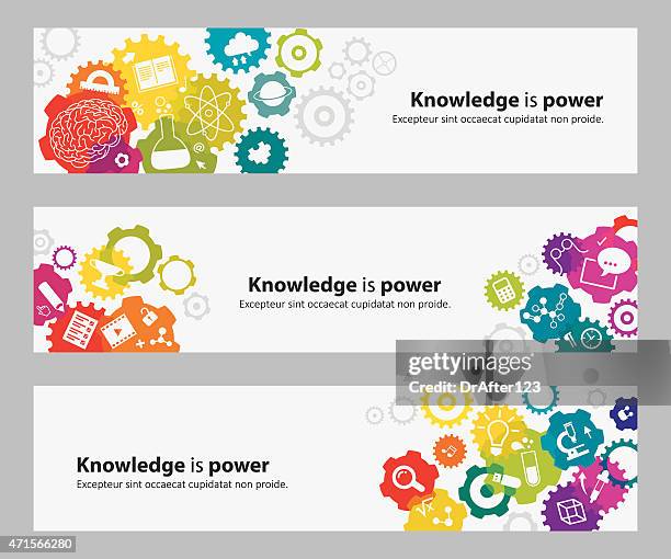 banners with gears and education icons - school tools stock illustrations