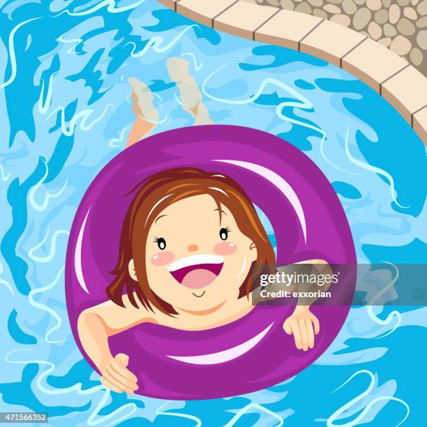 stockillustraties, clipart, cartoons en iconen met little girl floating on swimming pool - zwemmer
