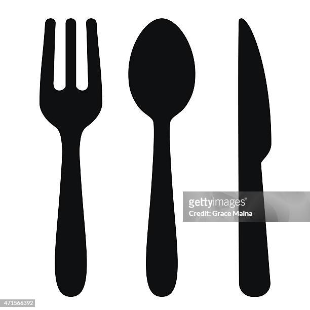 ilustraciones, imágenes clip art, dibujos animados e iconos de stock de tenedor, cuchillo y cuchara-vector - eating utensil