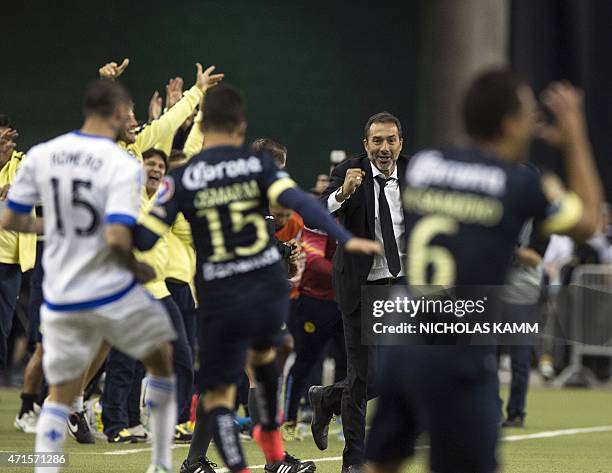 Club America Gustavo Matosas celebrates after defeating the Montreal Impact in the CONCACAF Champions League return leg final 4-2, to win 5-3 on...