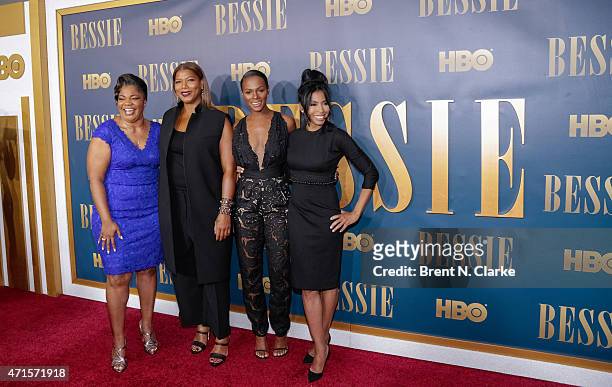 Actress Mo'Nique, actress/executive producer Queen Latifah, actresses Tika Sumpter and Khandi Alexander arrive for the New York screening of "Bessie"...