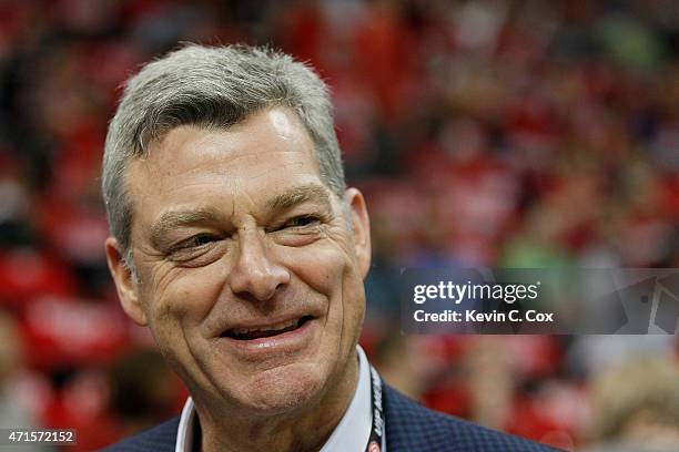 Antony Ressler, future Atlanta Hawks owner pending league approval, stands on the sidelines prior to Game Five of the Eastern Conference...