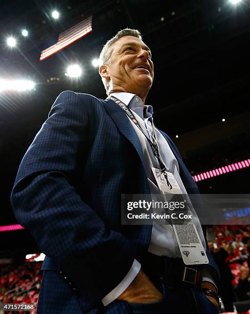 Antony Ressler, future Atlanta Hawks owner pending league approval, stands on the sidelines prior to Game Five of the Eastern Conference...