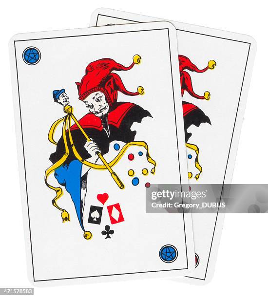 two playing card joker devil style - joker card stock pictures, royalty-free photos & images