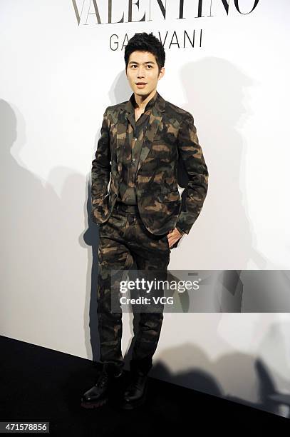Model and actor Cheney Chen attends the opening party of Valentino Camouflage Show at Shanghai Hang Lung Plaza on April 29, 2015 in Shanghai, China.