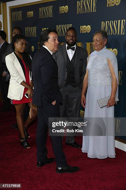 Films president Len Amato poses with Beverly Ann Clarke, granddaughter of Bessie Smith and family at the "Bessie" New York screening at The Museum of...